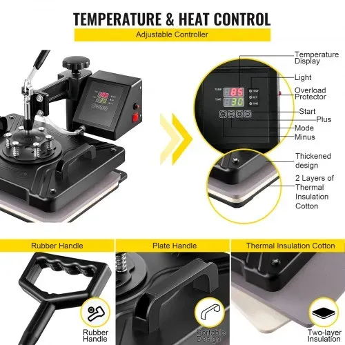 VEVOR Transferpresse 5 in 1 Heißpresse Maschine 38x30cm T-shirt Presse Maschine Hitzepresse Maschine DIY Heat Press mit Digitaler LED-Temperatur- und Zeitcontroller – Bild 2