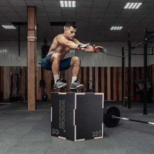 VEVOR 3-in-1-Plyometrische Sprungbox 20/18/16-Zoll-Plyobox, Sprungkasten Sprungkiste 204 kg Tragfähigkeit, Fitnessübungs-Step-Up-Box für Heimtraining, Sprungkrafttraining Schwarz Einstellbare Höhe – Bild 7