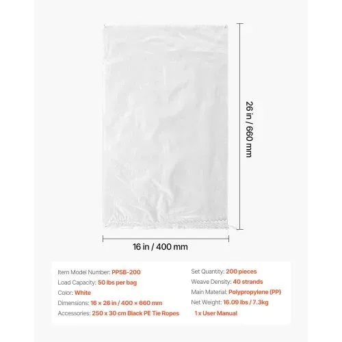 VEVOR Sandsäcke für Hochwasser, 200er-Pack, 400x660 mm, Gewebesäcke mit Bändern, 22,6 kg Tragkraft, Polypropylen-Hochwasssersandsäcke, reißfest & UV-beständig, für Hochwasserschutzbarrieren – Bild 6