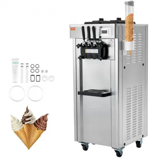 VEVOR Kommerzielle Eismaschine Eiscreme-Maschine 21–31 L/h Freistehende Softeismaschine mit 3 Geschmacksrichtungen, 2 x 4,3 L Edelstahlbehälter, LED-Panel, Automatische Reinigung, Kühlung über Nacht VEVOR Kommerzielle Eismaschine Eiscreme-Maschine 21–31 L/h Freistehende Softeismaschine mit 3 Geschmacksrichtungen, 2 x 4,3 L Edelstahlbehälter, LED-Panel, Automatische Reinigung, Kühlung über Nacht