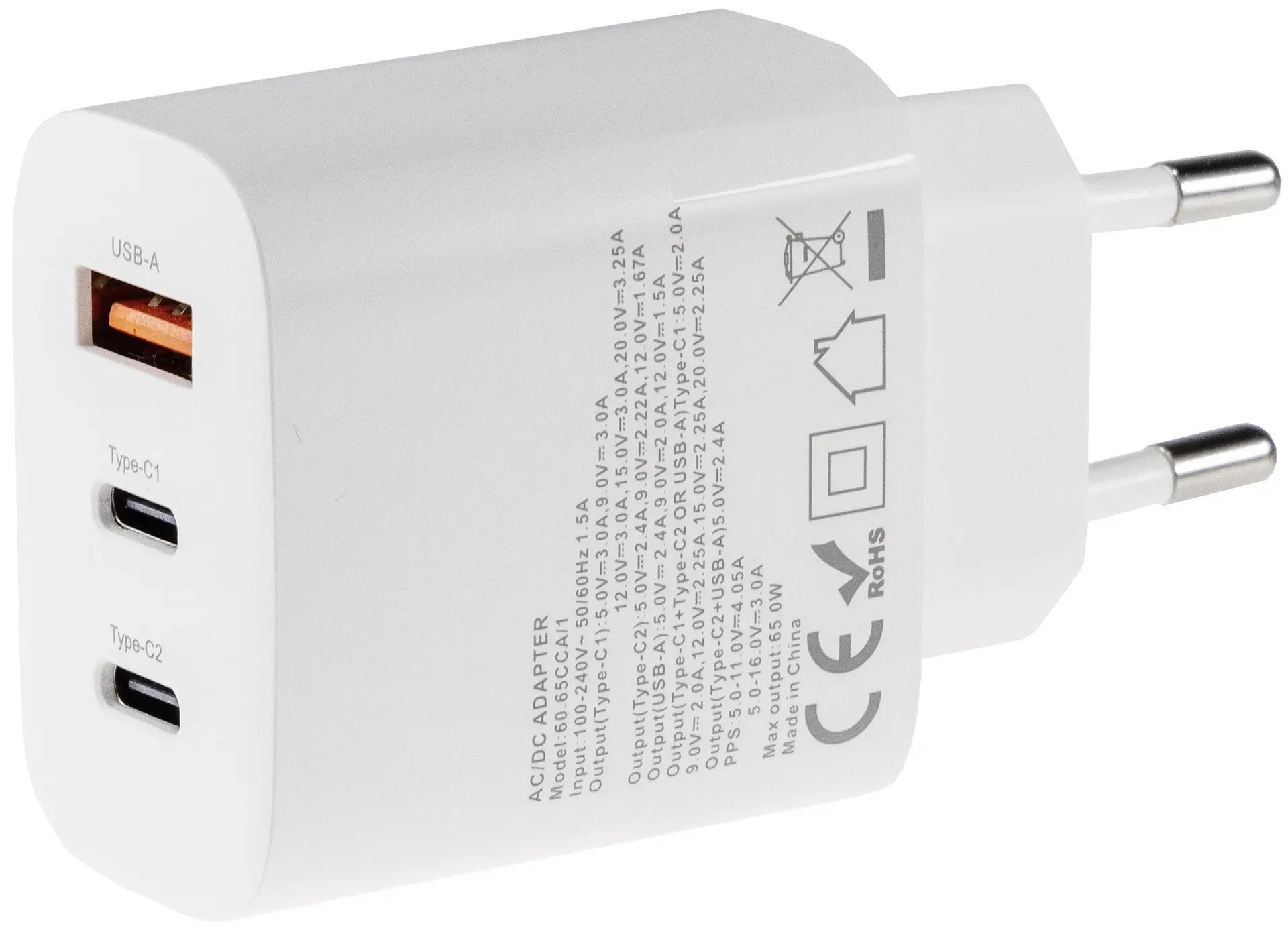 Stecker-Netzteil mit USB-C „CTN-PD65 a3“ In 100-240V~, Out 5,0V/9,0V/12,0V=, 65W Stecker-Netzteil mit USB-C „CTN-PD65 a3“ In 100-240V~, Out 5,0V/9,0V/12,0V=, 65W