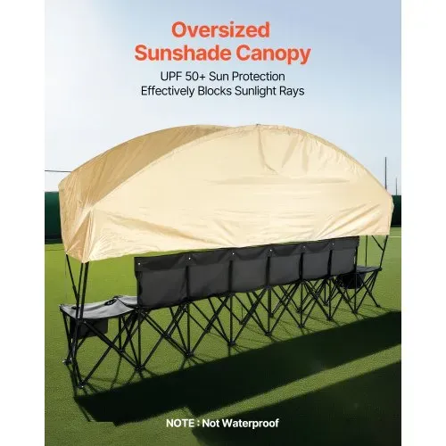 VEVOR tragbare Mannschaftsbank Sitzbank Campingbank (6 Personen) mit Seitentaschen & Tragetasche & Sonnenschutzdach, Klappbank mit Rückenlehne, Seitenbank für Fußball Baseball Outdoor Schwarz – Bild 2
