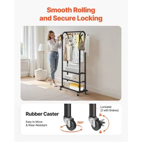 VEVOR Kleiderständer Garderobenständer rollbar mit Kleiderstange & 3 Ablageflächen, bis 45 kg belastbar, robuster Kleiderständer aus Karbonstahl für Schlafzimmer Waschküche Wohnzimmer – Bild 4