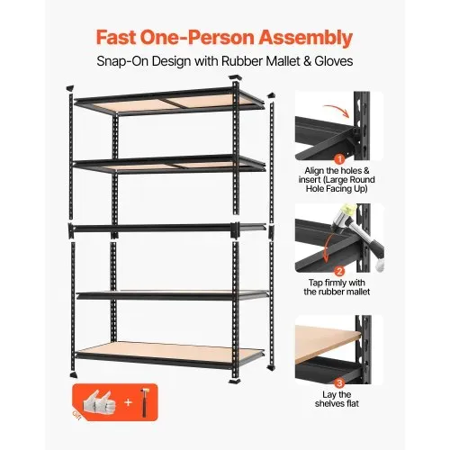 VEVOR Schwerlastregal Lagerregal mit 5 Ablagen 1228x459x1813mm 907,2kg, Stahlgestell, Teilbares & Verstellbares Design für DIY, Werkbank Funktion, Flexibles Steckregal für Keller Garage Werkstatt – Bild 4