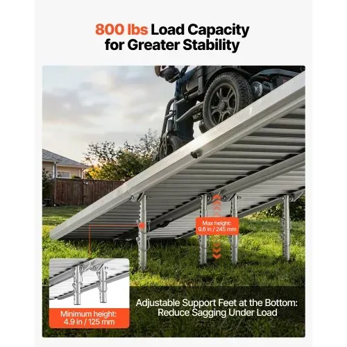 VEVOR Rollstuhlrampe Faltbar 2135x750mm, 362,9kg Belastbare Schwellenrampe mit Rutschfester Oberfläche & 110-210mm Verstellbaren Stützfüßen, Tragbare Auffahrrampe für Rollstuhl Türschwelle Bordsteine – Bild 2