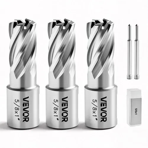 VEVOR HSS-Kernbohrer Weldon-Schaft 5-tlg. Magnetbohrer 15,9 mm Schnittdurchmesser, 3 Bohrer mit 2 Zentrierstiften, 25,4 mm Schnitttiefe, 3 Kunststoffboxen, für Magnetbohrmaschinen, Stahl, Aluminium VEVOR HSS-Kernbohrer Weldon-Schaft 5-tlg. Magnetbohrer 15,9 mm Schnittdurchmesser, 3 Bohrer mit 2 Zentrierstiften, 25,4 mm Schnitttiefe, 3 Kunststoffboxen, für Magnetbohrmaschinen, Stahl, Aluminium