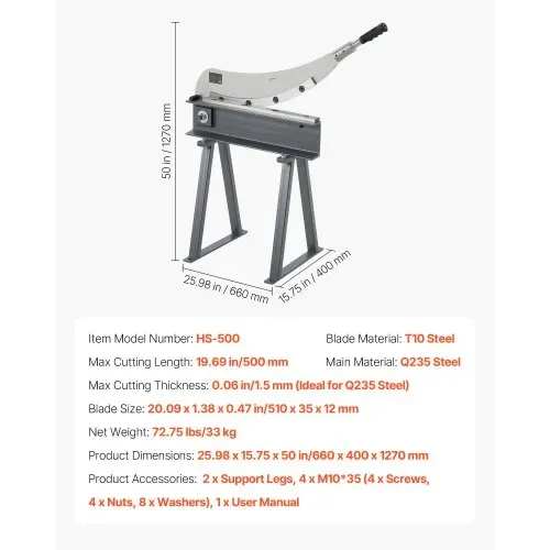 VEVOR Handhebelschere, 500 mm Bettbreite, Hebelschere, Guillotine Blechschneider für die Blechbearbeitung, mit Q235-Material, Ständer, für Leiterplatten, Aluminium, Stahl, Kupfer, Kunststoff – Bild 6