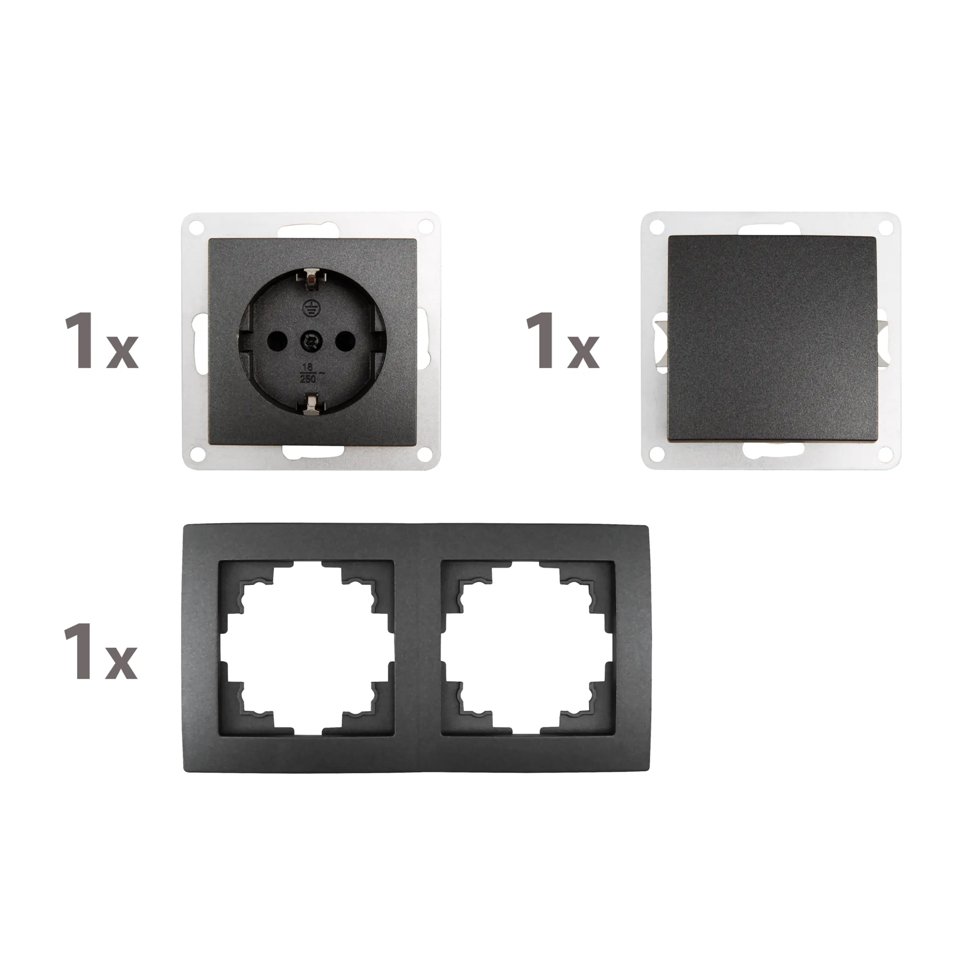 Schalter und Steckdosen Set McPower Flair ''Tür 2-fach Profi'' 3-teilig, anthrazit, Steckanschluss – Bild 2