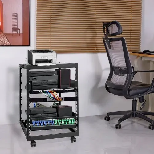 VEVOR 15U-Server-Rack mit offenem Rahmen, 15''-40'' verstellbare Tiefe, freistehender oder wandmontierter Netzwerk-Server-Rack, 4-Pfosten-AV-Rack mit Rollen, bietet Platz für Ihre gesamte Netzwerk-IT- – Bild 7