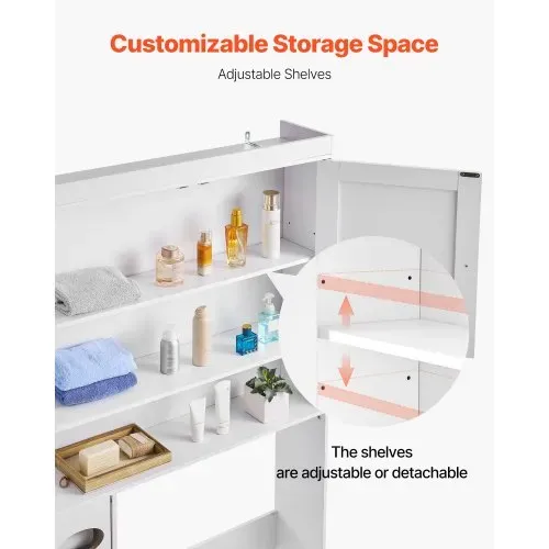 VEVOR Toilettenschrank Badezimmerschrank mit Doppeltür & verstellbarem Regal, platzsparender 3-stöckiger Badschrank über der Toilette mit offenem Regal, 1713x815x195 mm Aufbewahrungsschrank Weiß – Bild 2