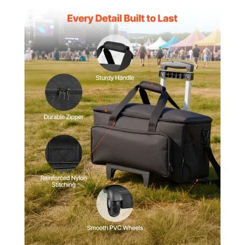 VEVOR DJ Kabeltasche 540 x 240 x 260 mm, DJ Tasche mit 6 Abnehmbaren Trennwänden, Gepolstertem Boden, 3 Außentaschen, Rollen & Griffen, 1680D, Kabeltasche für DJ-Equipment, Musikinstrumente & Zubehör – Bild 5