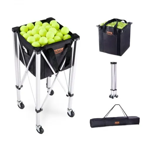 VEVOR Faltbarer Tennisballbehälter, fasst 150 Tennisbälle, leichter Tennisballkorbwagen aus Aluminiumlegierung mit Rädern, abnehmbare Tasche, Tragetasche, tragbarer Sport-Lehrwagen für Tennisspieler VEVOR Faltbarer Tennisballbehälter, fasst 150 Tennisbälle, leichter Tennisballkorbwagen aus Aluminiumlegierung mit Rädern, abnehmbare Tasche, Tragetasche, tragbarer Sport-Lehrwagen für Tennisspieler