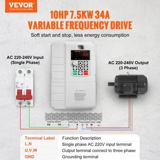 VEVOR Frequenzumrichter, Frequenzumwandler, Inverter, VFD, 7,5 kW, 34 A, 10 PS, 1-phasiger 220-V-Eingang auf 3-phasigen 220-V-Ausgang, zur Drehzahlregelung von dreiphasigen Motoren VEVOR Frequenzumrichter, Frequenzumwandler, Inverter, VFD, 7,5 kW, 34 A, 10 PS, 1-phasiger 220-V-Eingang auf 3-phasigen 220-V-Ausgang, zur Drehzahlregelung von dreiphasigen Motoren