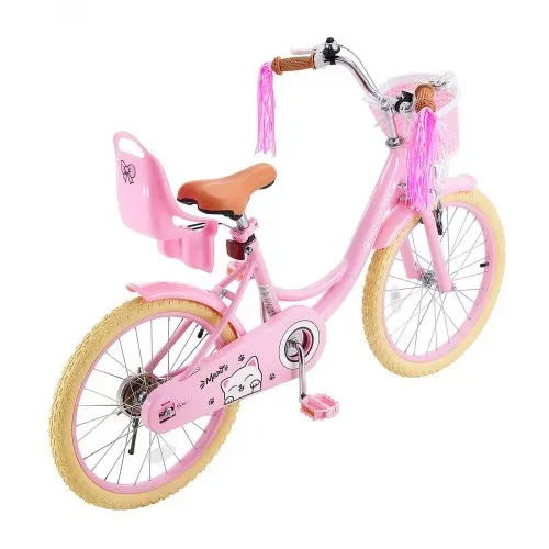 VEVOR Kinderfahrrad 20 Zoll Straßenfahrrad für 7-13 Jahre mit Ständer Rosa, Kinderrad aus Kohlenstoffstahl für Mädchen, Prinzessin-Stil, Doppelbremsen, Sattel & Lenker Verstellbar, mit Puppensitz Korb – Bild 8