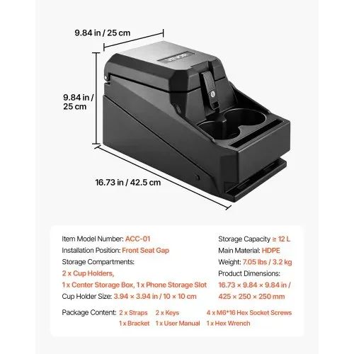 VEVOR Staufachbox Mittelkonsole für Polaris Ranger & Can-Am Defender 17–26, Abschließbare Aufbewahrungsbox aus HDPE mit Getränkehalter und Handyhalterung, Innenliegenden Abflusslöchern, Schwarz – Bild 6