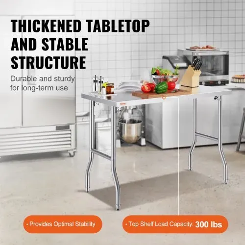 VEVOR Arbeitstisch Küche, 1220 x 610 x 850 mm Arbeitstisch Gastro Edelstahl Zubereitungstisch Gewerbe Küchentisch, Küchen-Esstisch Küchenarbeitsbank Zubereitungstisch Gastrotisch Metzgertisch Küche – Bild 2