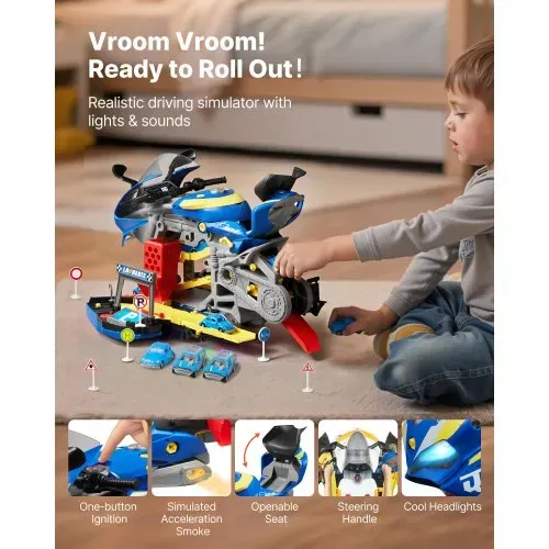 VEVOR Motorradmotor-Spielzeug, 25-teilig, Motorradmechaniker-Spielzeug mit abnehmbaren Teilen, Lichtern & Geräuschen, simuliertes Fahren & Rennstreckenrennen, für Kinder ab 3 Jahren, Blau – Bild 3