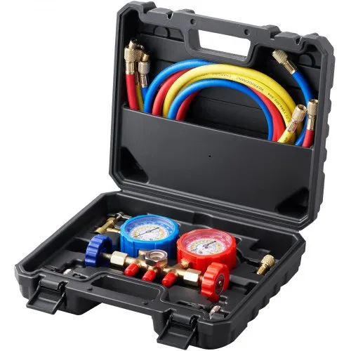 VEVOR Kältemittel Manometer 3-Wege Auto Kältemittel Verteiler Messgeräteset R134A-R22-R12-R502 Ac 4 Stk。 1,52 m Ladeschläuche Kältemittel Manometer VEVOR Kältemittel Manometer 3-Wege Auto Kältemittel Verteiler Messgeräteset R134A-R22-R12-R502 Ac 4 Stk。 1,52 m Ladeschläuche Kältemittel Manometer