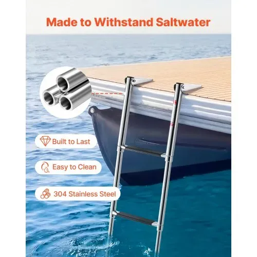VEVOR Bootsleiter Ausziehbar, Badeleiter mit 4 Stufen & Rutschfestem Pedal, Schwimmdeckleiter mit 408 kg Tragkraft für Heckeinstieg, Teleskopleiter aus 304 Edelstahl für Boote Docks Pontons Schwimmbad VEVOR Bootsleiter Ausziehbar, Badeleiter mit 4 Stufen & Rutschfestem Pedal, Schwimmdeckleiter mit 408 kg Tragkraft für Heckeinstieg, Teleskopleiter aus 304 Edelstahl für Boote Docks Pontons Schwimmbad