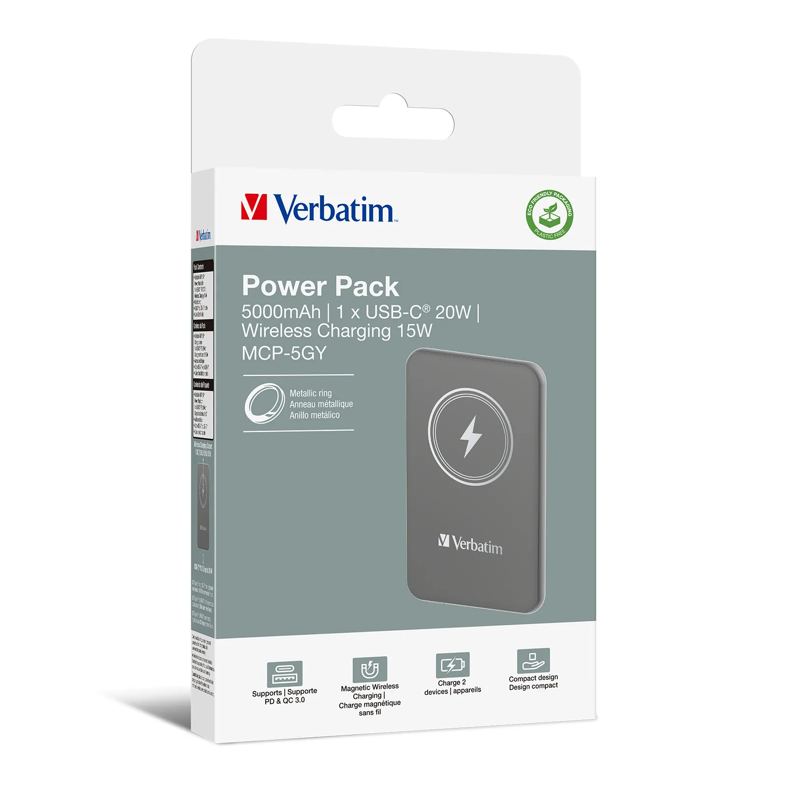 Verbatim Charge 'n' Go Lithium Polymer (LiPo) 5000 mAh Kabelloses Aufladen Grau – Bild 5