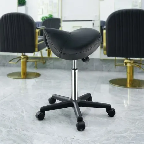 VEVOR Sattelhocker mit Rädern, 181 kg Gewichtskapazität, Ergonomischer Rollsattelhocker, Höhenverstellbar, Verdicktes PU-Leder, Drehsattelhocker, Stuhl für Salon, Spa, Klinik, Schwarz – Bild 7
