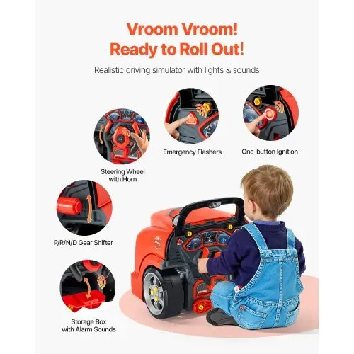 VEVOR Motorspielzeug, 60-teilig, Autoreparaturset für Kinder, mit abnehmbaren Teilen, Lichtern & Geräuschen, Lenkrad & Hupe, Mechaniker-Werkstattset für Kinder für Kleinkinder ab 3 Jahren, Rot – Bild 3