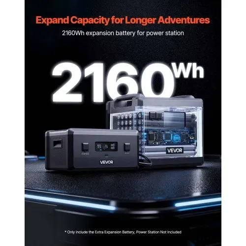 VEVOR Zusatzakku für tragbare Powerstation, 2160 Wh LiFePO4-Erweiterungsakku mit 3 Anschlüssen, für Zuhause, Camping, Roadtrips, Wohnmobile und Notfälle (Powerstation & Solarpanel NICHT enthalten) VEVOR Zusatzakku für tragbare Powerstation, 2160 Wh LiFePO4-Erweiterungsakku mit 3 Anschlüssen, für Zuhause, Camping, Roadtrips, Wohnmobile und Notfälle (Powerstation & Solarpanel NICHT enthalten)