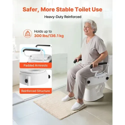 VEVOR Toilettensitzerhöhung Toilettenerhöhung mit gepolsterten Armlehnen & 136 kg Tragkraft, höhenverstellbarer (3-stufig) erhöhter Toilettensitz für ältere Menschen Senioren Behinderte – Bild 3