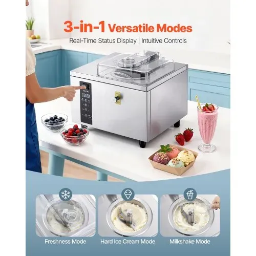 VEVOR Gewerbliche Eismaschine für Gelato 500 W, 5 L/h, Eiscrememaschine mit 2,8 L Edelstahlzylinder (304) & Selbstreinigendem LED-Bedienfeld & Hoher Produktivität für Snackbars Restaurants – Bild 4