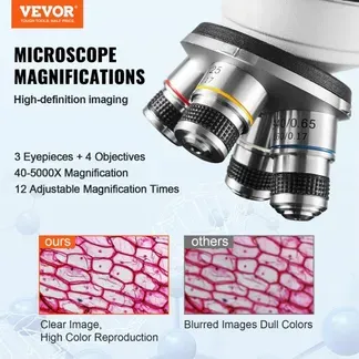 VEVOR Trinokulares Mikroskop 10X, 25X, 2X Hilfslinse Compound Mikroskop, Objektive 4X, 10X, 40X, 100X, Labor Auflicht Mikroskop Vergrößerung 40-5000, 100–240 V Labormikroskop
Verbundmikroskop VEVOR Trinokulares Mikroskop 10X, 25X, 2X Hilfslinse Compound Mikroskop, Objektive 4X, 10X, 40X, 100X, Labor Auflicht Mikroskop Vergrößerung 40-5000, 100–240 V Labormikroskop
Verbundmikroskop
