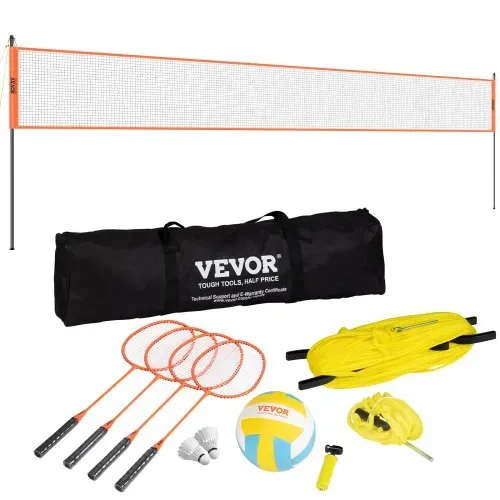 VEVOR Volleyballnetz Höhenverstellbares Badmintonnetz, 91,44 x 970 cm Tragbarer Beachvolleyball-Netz, Orange Volleyballnetz Faltbare Volleyballnetz mit Volleyball & Tragetasche & Badmintonschläger – Bild 8
