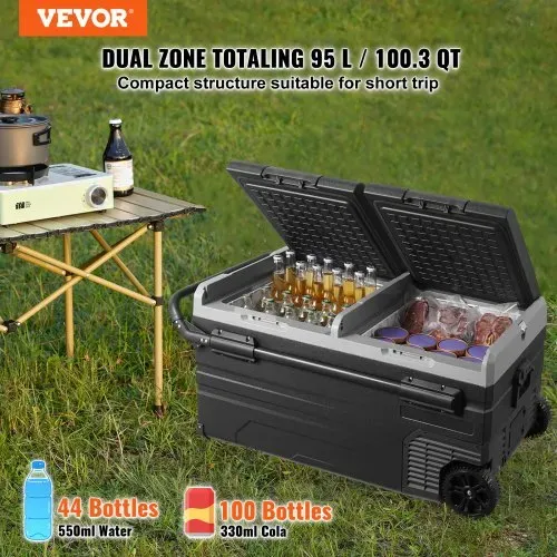 VEVOR Autokühlschrank, 12-Volt-Autokühlschrank, tragbarer 95-Liter-Gefrierschrank mit zwei Zonen und Rädern und Griff, -20 °C bis 20 °C, 12/24 V Gleichstrom und 100–240 V Wechselstrom, Kompressorkühler für Outdoor, Camping VEVOR Autokühlschrank, 12-Volt-Autokühlschrank, tragbarer 95-Liter-Gefrierschrank mit zwei Zonen und Rädern und Griff, -20 °C bis 20 °C, 12/24 V Gleichstrom und 100–240 V Wechselstrom, Kompressorkühler für Outdoor, Camping