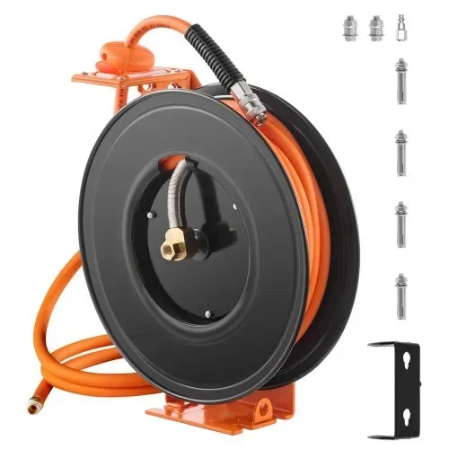 VEVOR Druckluftschlauch Schlauchtrommel, 9,52 mm x 15,24 m Hybrid-Luftschlauch, max. 300 PSI, Schlauchaufroller mit automatischem Aufrollen & Zuleitung, für Decken-/Wandmontage & 180° Schwenkhalterung – Bild 10