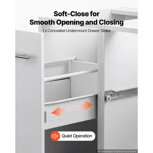 VEVOR Unterschrank 300x475x815 mm BxTxH Spanplatte Küchenunterschrank Weiß für Waschküche & Bad, ohne Arbeitsplatte, im Shaker-Stil, mit einer Schublade, Soft-Close-Mechanismus & Kantenverarbeitung – Bild 4