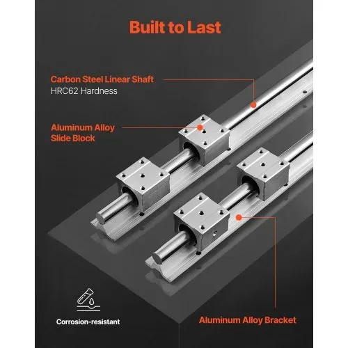 VEVOR Linearführung Linearschiene 2 Stk. SBR20-1500mm Kohlenstoffstahl Aluminium Führungsschiene mit 4 Stk. SBR20UU-Gleitblöcke Linearlager Lagerblock CNC Teile für 3D Drucker Fräs-/Drehmaschine – Bild 2