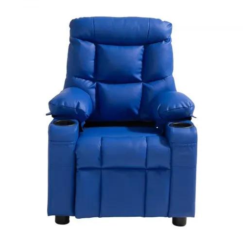 VEVOR Kindersofa mit Getränkehaltern und Seitentaschen, Kindersessel mit 107° bis 126° Verstellbarer Rückenlehne & Fußstütze, Liegesessel aus PU-Leder mit Fußstütze, Geeignet für Kinder (Blau) – Bild 8