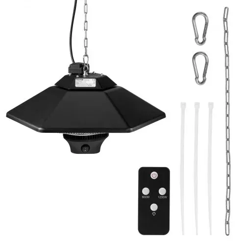 VEVOR Deckenheizstrahler, 2000 W, Fernbedienung, Wärmestrahler für draußen/drinnen, IP34-geschützter Heizstrahler mit Zugschnur und verstellbarer Kette, für Veranda, Terrasse, Esszimmer, Studio – Bild 8