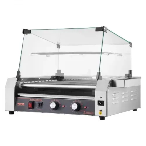 VEVOR Hot Dog Grill Maschine Hot dogs 11 Rollen Edelstahl, 2200 W, Elektrogrill mit Abdeckung & 2 Temperaturregler & seitlicher Aufbewahrungsbox & herausnehmbarem Regal & Ölauffangschale – Bild 9