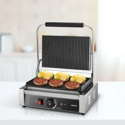 VEVOR kommerzieller Panini-Grill Kontaktgrill 2200 W für Sandwiches Steak Bacon Hamburger, Sandwichmaker Pressgrill aus Edelstahl mit Griff & Temperaturregelung & 34 x23 cm Heizplatte, Paninipresse – Bild 7