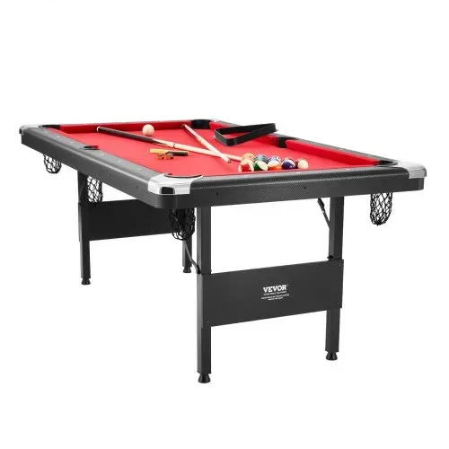 VEVOR Billardtisch, 1,9 m Billardtisch, Tragbarer & Klappbarer Tisch, Billardtisch-Set inkl. Bällen, Queues, Kreide, Schwarz mit Rotem Tuch, Perfekt für Familienspielzimmer, Kinder und Erwachsene – Bild 8