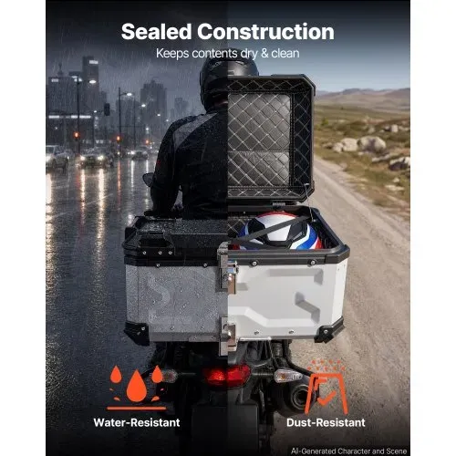 VEVOR Topcase Motorradkoffer 65 L, Universal-Heckkoffer Aluminium, Helmkoffer Wasserdicht, Abnehmbar, mit Sicherheitsschloss, Reflexstreifen und Lederfutter zur Helmaufbewahrung – Bild 3