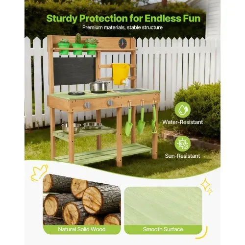 VEVOR Spielküche, Kinderküche, Spielzeugküche mit Herd, Wassertank, Spüle, Pflanzschaufeln, Spachtel, Kiste, Kochgeschirr & Zubehör, Outdoor-Holzküche für Kinder ab 3 Jahren, 762x324x914 mm – Bild 2