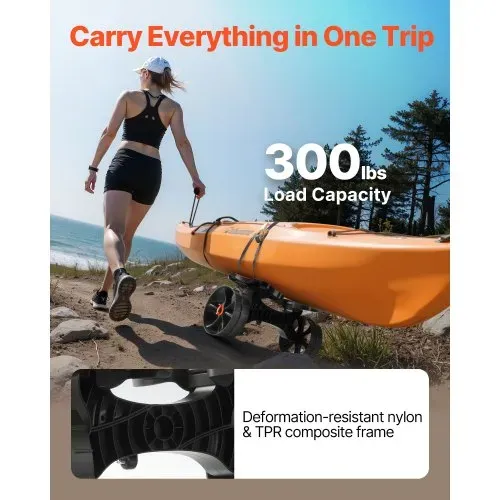 VEVOR Kajakwagen, 136kg, faltbarer Kanuwagen mit 25,4cm Vollgummireifen & 1 Ratschengurt, Bootswagen zum Transportieren von Kajaks, Kanus, Paddleboards, Jon-Booten, Wassersportgeräte, 615x325x320mm VEVOR Kajakwagen, 136kg, faltbarer Kanuwagen mit 25,4cm Vollgummireifen & 1 Ratschengurt, Bootswagen zum Transportieren von Kajaks, Kanus, Paddleboards, Jon-Booten, Wassersportgeräte, 615x325x320mm