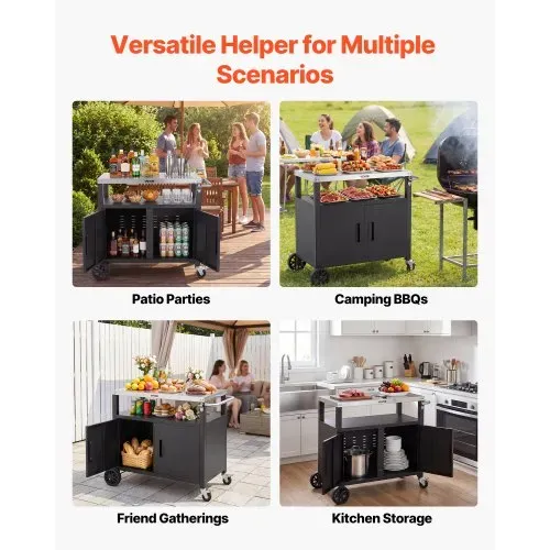 VEVOR Outdoor-Grillwagen mit Aufbewahrungsschrank, 92 cm Grilltisch mit Edelstahlplatte, Griff, Rollen und Flaschenöffner, Küchenwagen & Servierwagen für Terrasse, Garten, Bar und BBQ-Bereich – Bild 6