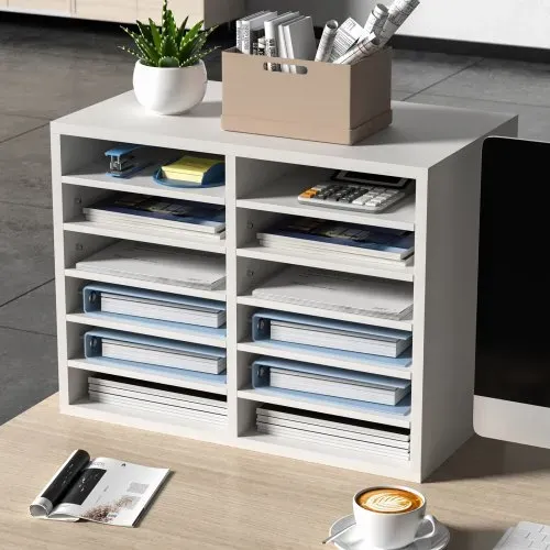 VEVOR Briefablage Schreibtisch Organizer 520 x 305 x 410 mm, 2,3–5,6 cm Einstellbar A4 Stapelbar, Papierablage, Aufbewahrung Schreibtisch Ablagesystem Organisation, Ablage (Weiß, 2 x 6 Fächer) – Bild 7