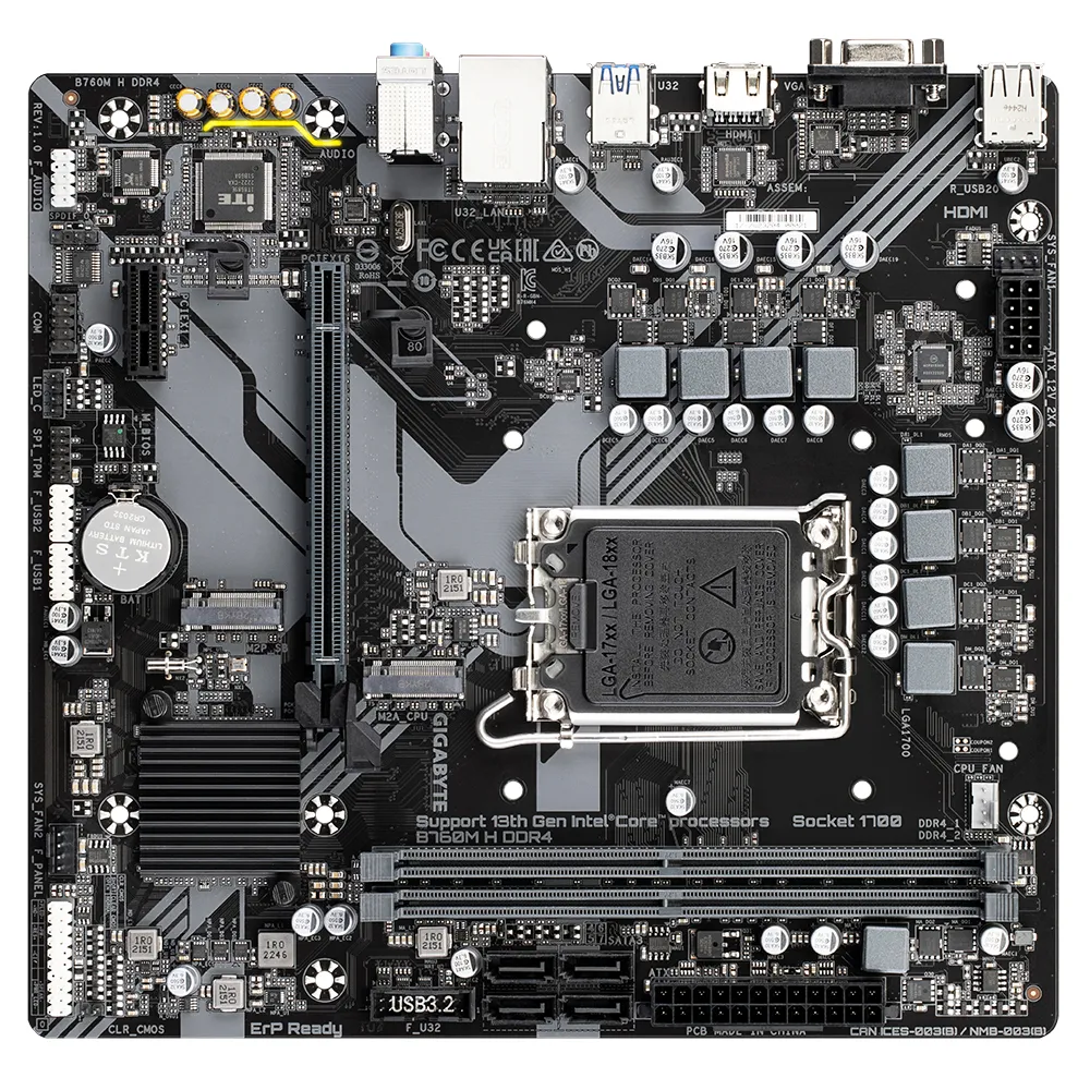 GIGABYTE B760M H DDR4 Motherboard - Unterstützt Intel Core 14. Generation CPUs, 6+1+1 Phasen Digital VRM, bis zu 3200MHz DDR4 (OC), 2xPCIe 4.0 M.2, GbE LAN, USB 3.2 Gen1 – Bild 5