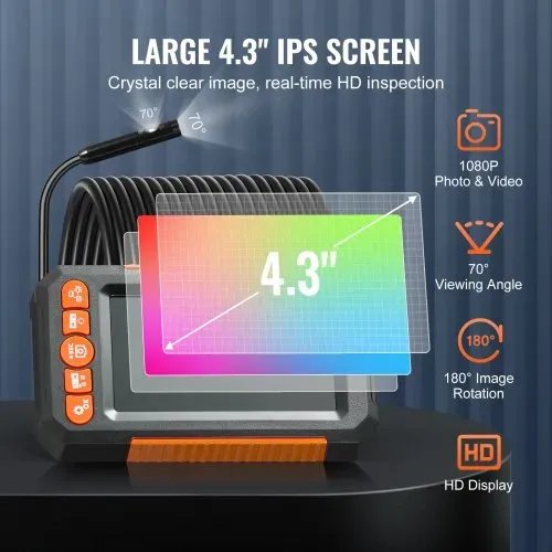 VEVOR Endoskopkamera Inspektionskamera 1080P Rohrkamera 15m Kabel 10,9 cm Display – Bild 2