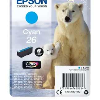 Epson Polar bear Singlepack Cyan 26 Claria Premium Ink Epson Polar bear Singlepack Cyan 26 Claria Premium Ink