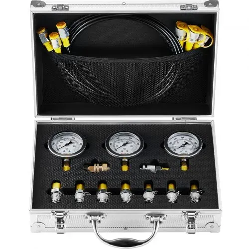 VEVOR Hydraulikdruck-Testset, 250 / 400 / 600 bar, 3 Messgeräte, 9 Prüfkupplungen, 3 Prüfschläuche, Bagger-Hydraulik-Testmessgeräte-Set mit Tragbarer Tragetasche für Bagger, Traktoren, Baumaschinen – Bild 9