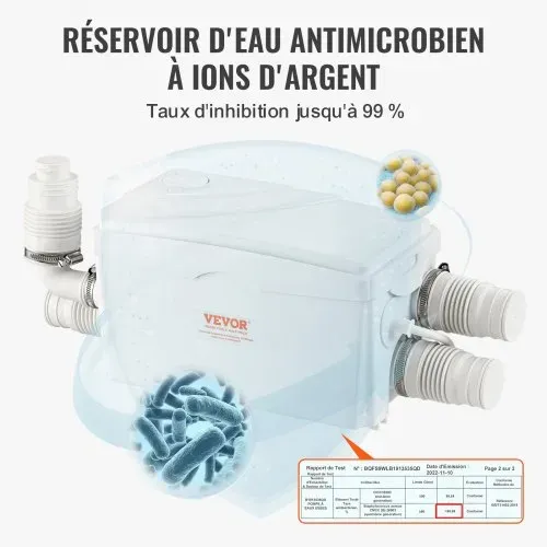 VEVOR Hebeanlage, 350 W, 6000 l/h Durchfluss, 7 m Förderhöhe, Abwasserpumpe mit 3 Wassereinlässen für Keller, Küche, Spüle, Dusche, Badewanne, Wäscheabwasserentsorgung, Aufspülmaschine – Bild 3